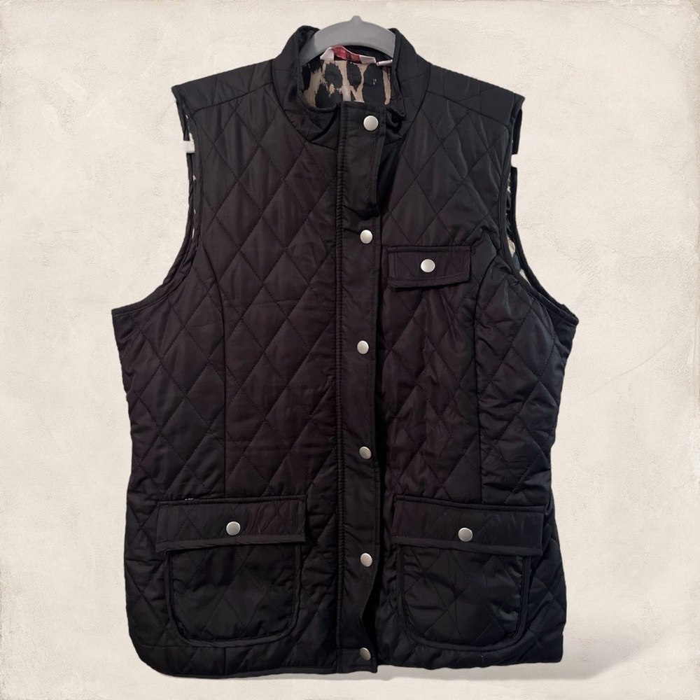 Charter Club Quilted Black & Cheeta Womens Size Large - Picture 2 of 5